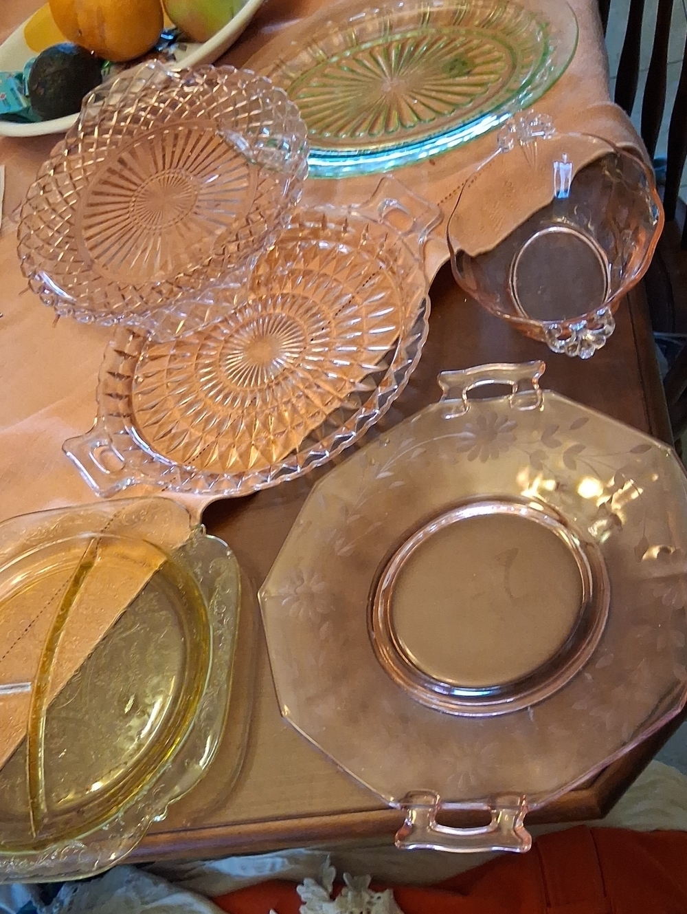 Vintage Pink Depression Glass Serving Plates and Tray Set